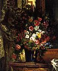Eugene Isabey Paintings - A Vase of Flowers on a Console by Eugene Delacroix